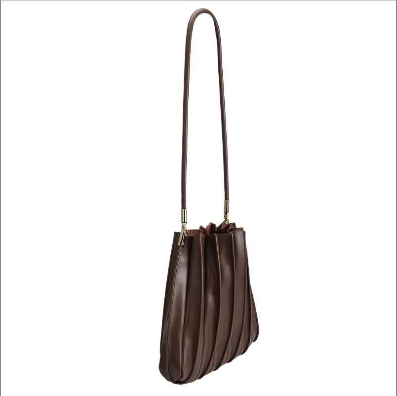 Melie Bianco - Carrie Chocolate Pleated Vegan Shoulder Bag