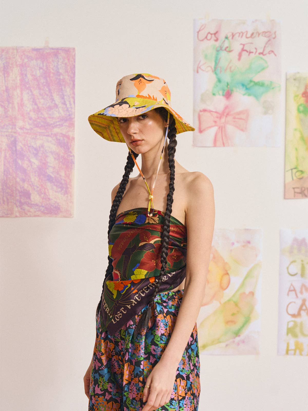 Lost Pattern NYC - FRIDA x LOST PATTERN "Frida's Garden" Cotton Reversible Sun Hat - Purple & Yellow