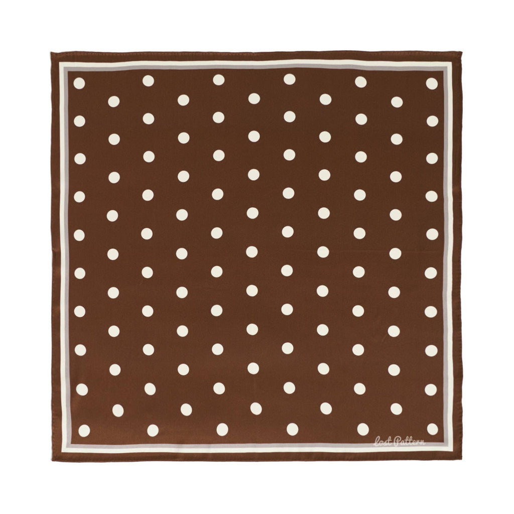 Lost Pattern NYC - "Retro Polka" Silk Bandana Scarf - Cafe Au Lait
