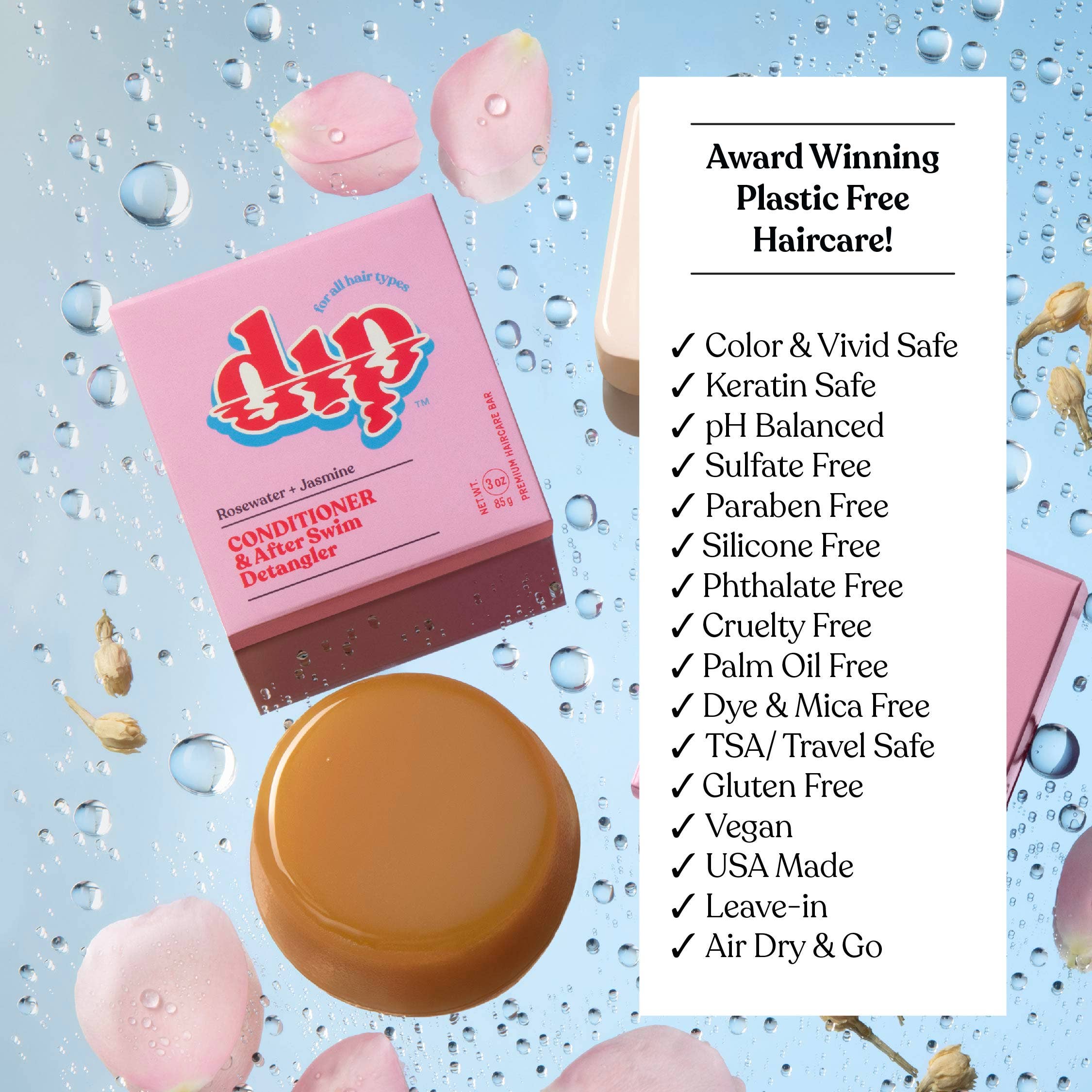 Dip - Dip Conditioner Bar & After Swim Detangler - Rosewater & Jasmine