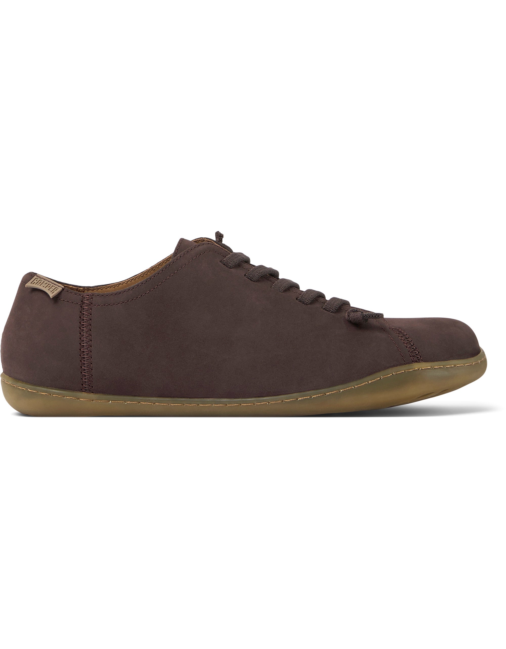 Brown leather sneaker with light brown sole on a white background