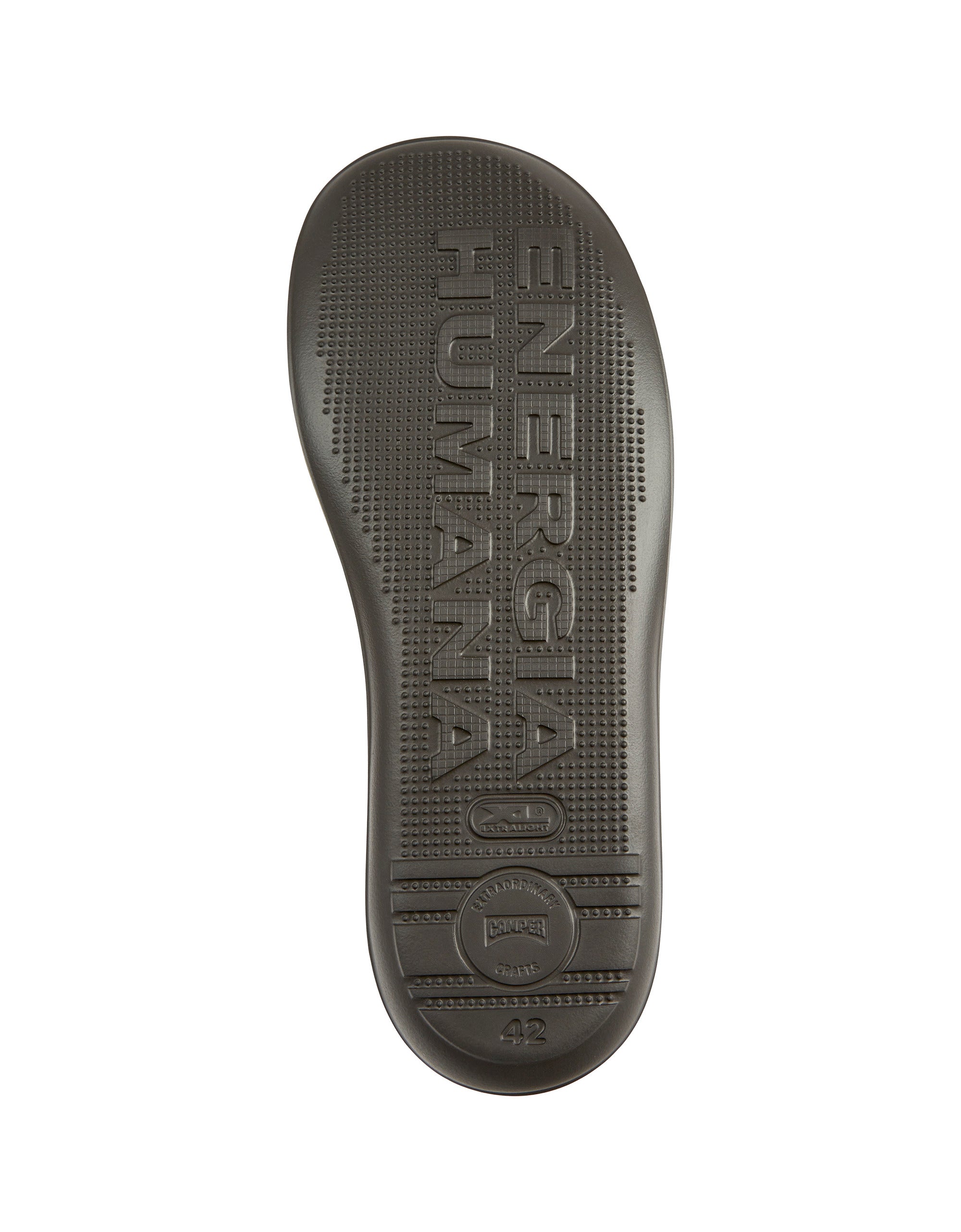 Black shoe sole with 'Energia Human' branding on a white background
