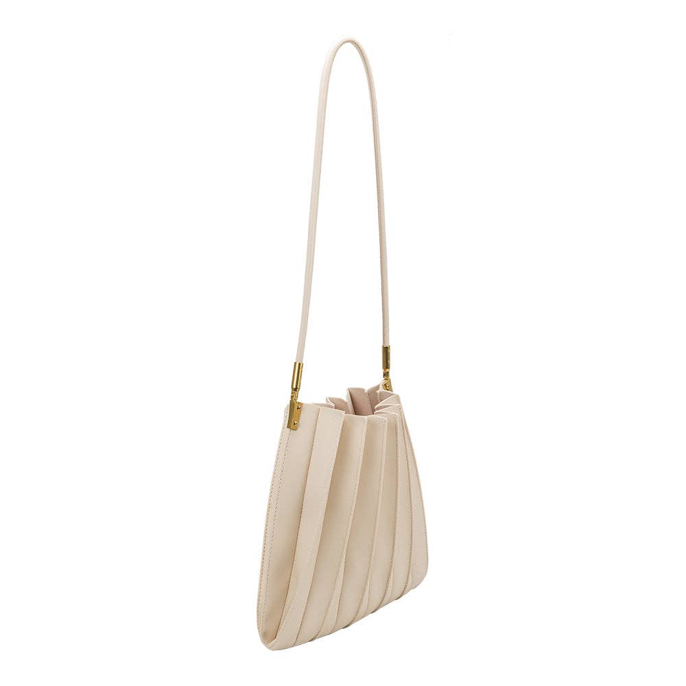 Melie Bianco - Carrie Ivory Pleated Vegan Leather Shoulder Bag