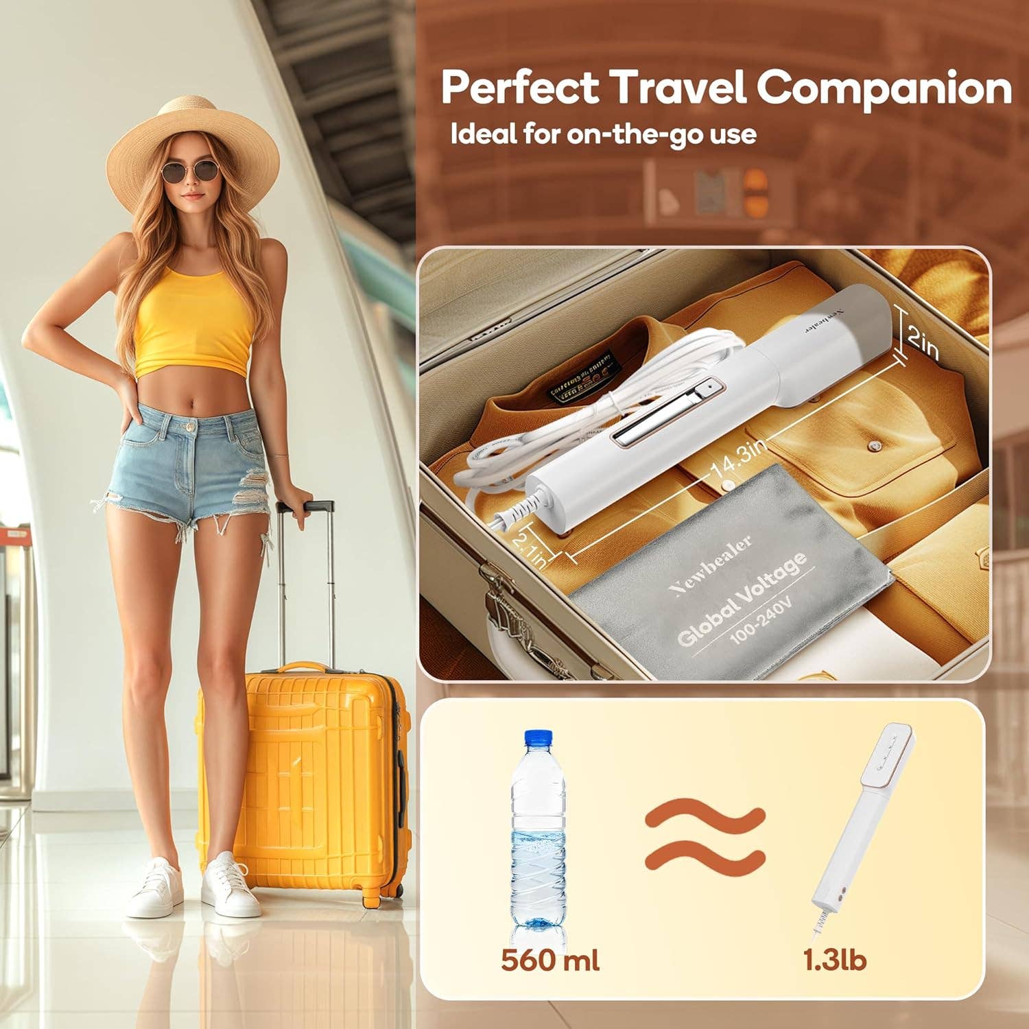Newbealer - 3-in-1 Portable Steamer for Clothes, Global Voltage