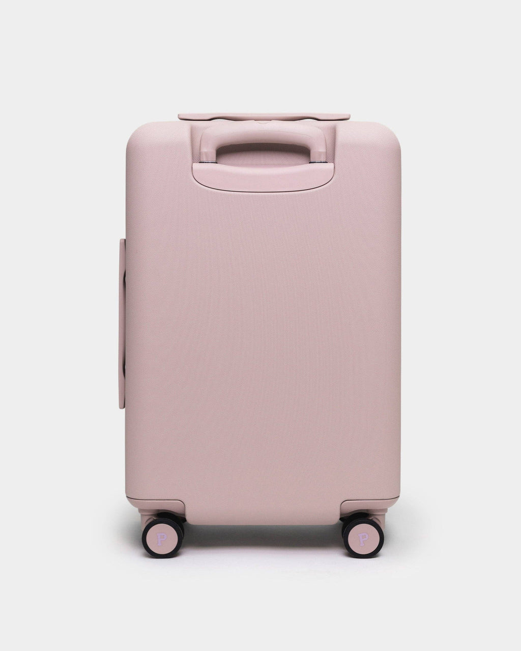 Pink suitcase on a white background