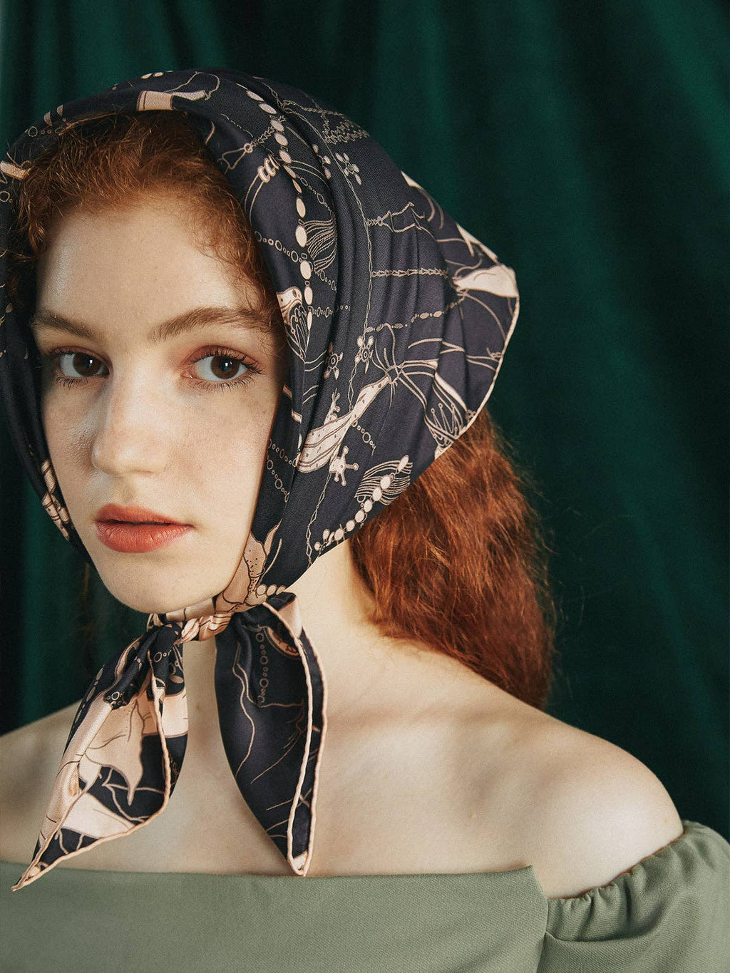 Lost Pattern NYC - "Datura" Silk Bandana Scarf - Espresso