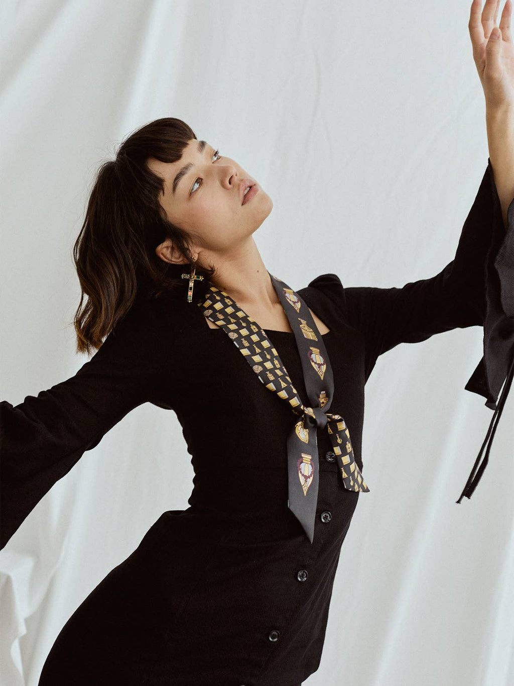 Lost Pattern NYC - "Amora" Silk Twill Skinny Scarf - Golden & Black