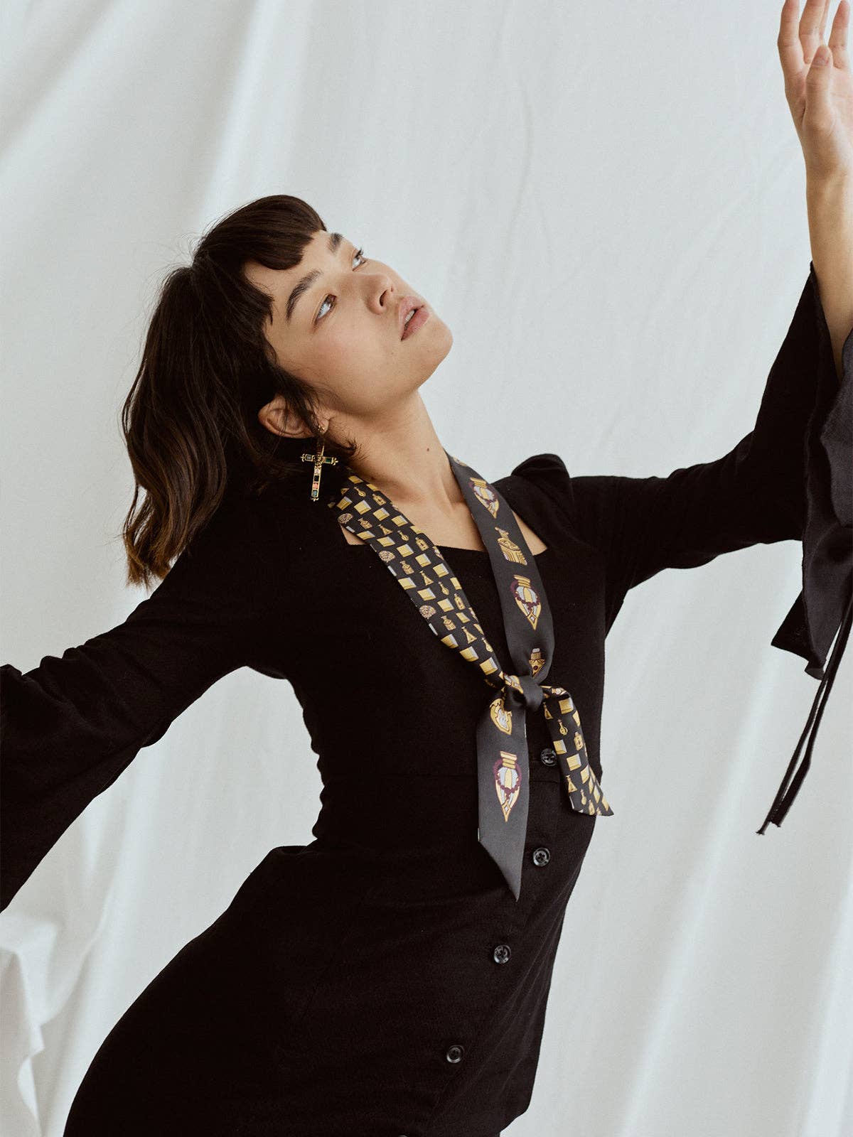 Lost Pattern NYC - "Amora" Silk Twill Skinny Scarf - Golden & Black