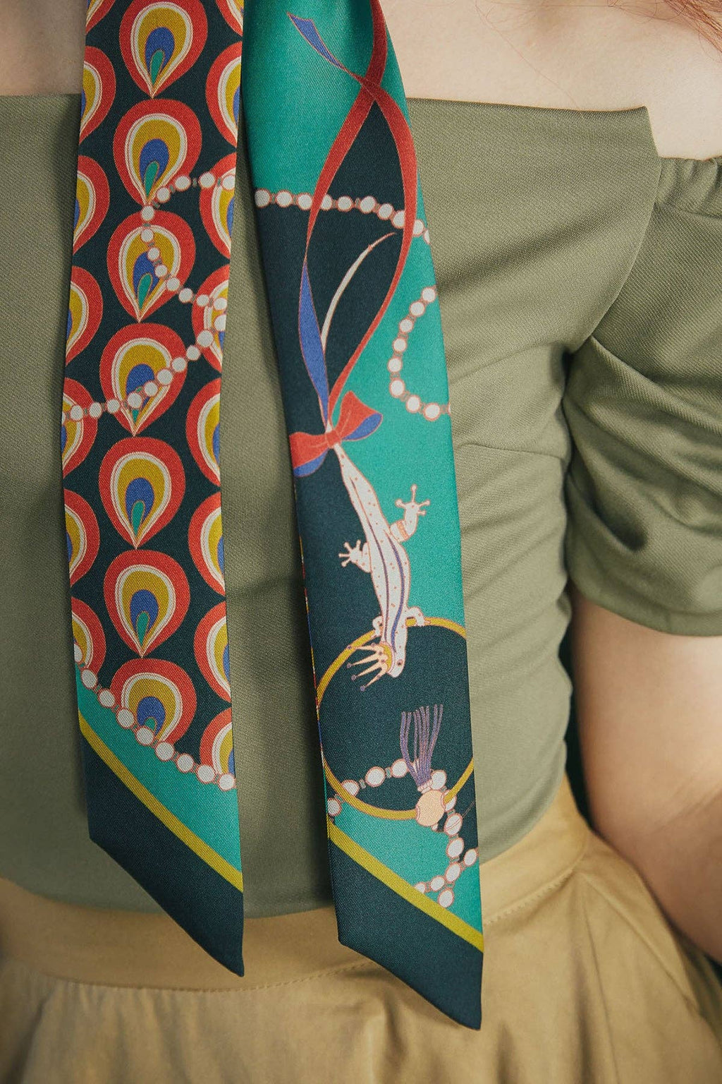 Lost Pattern NYC - "Peacock" Silk Twilly Neck Bow