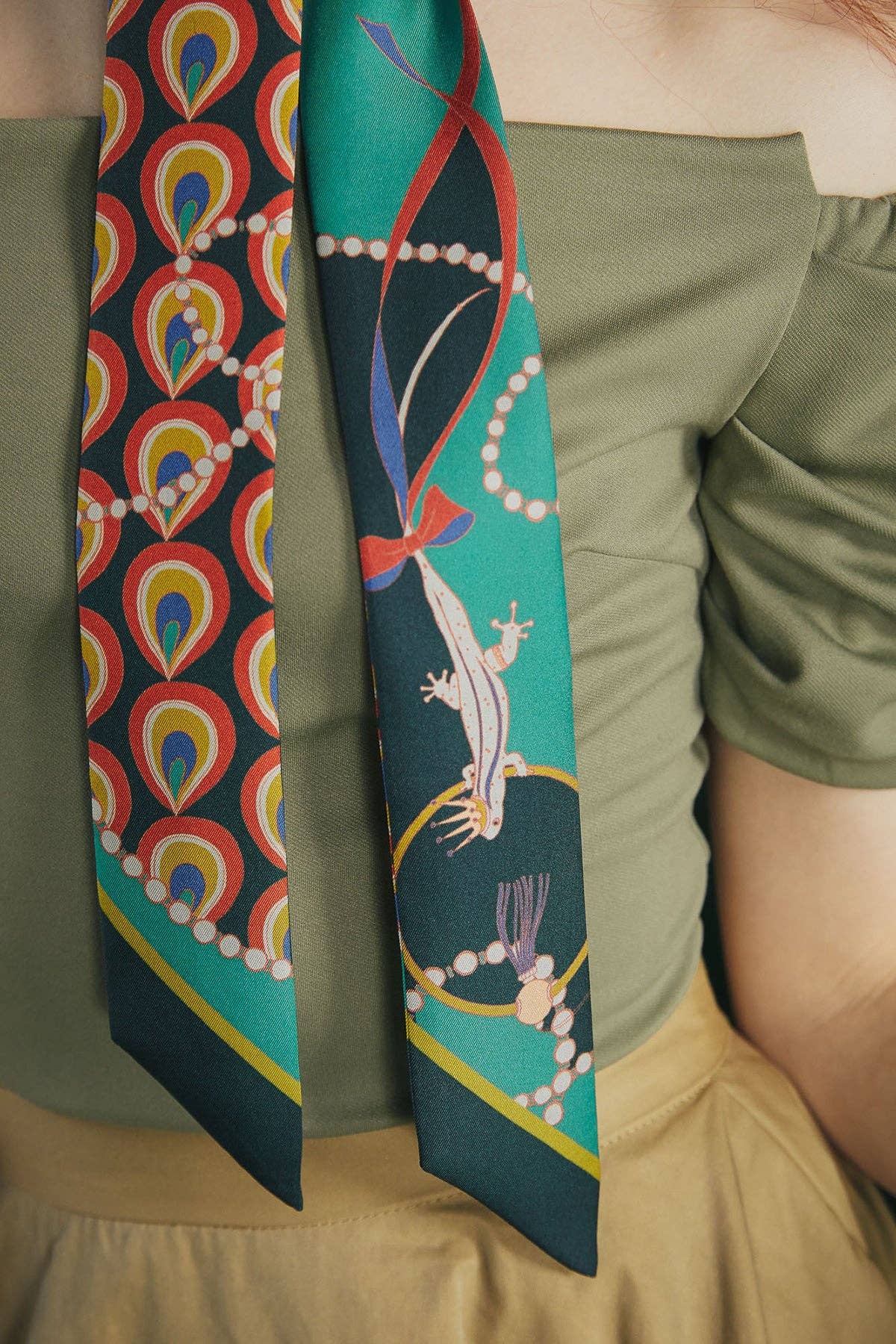Lost Pattern NYC - "Peacock" Silk Twilly Neck Bow
