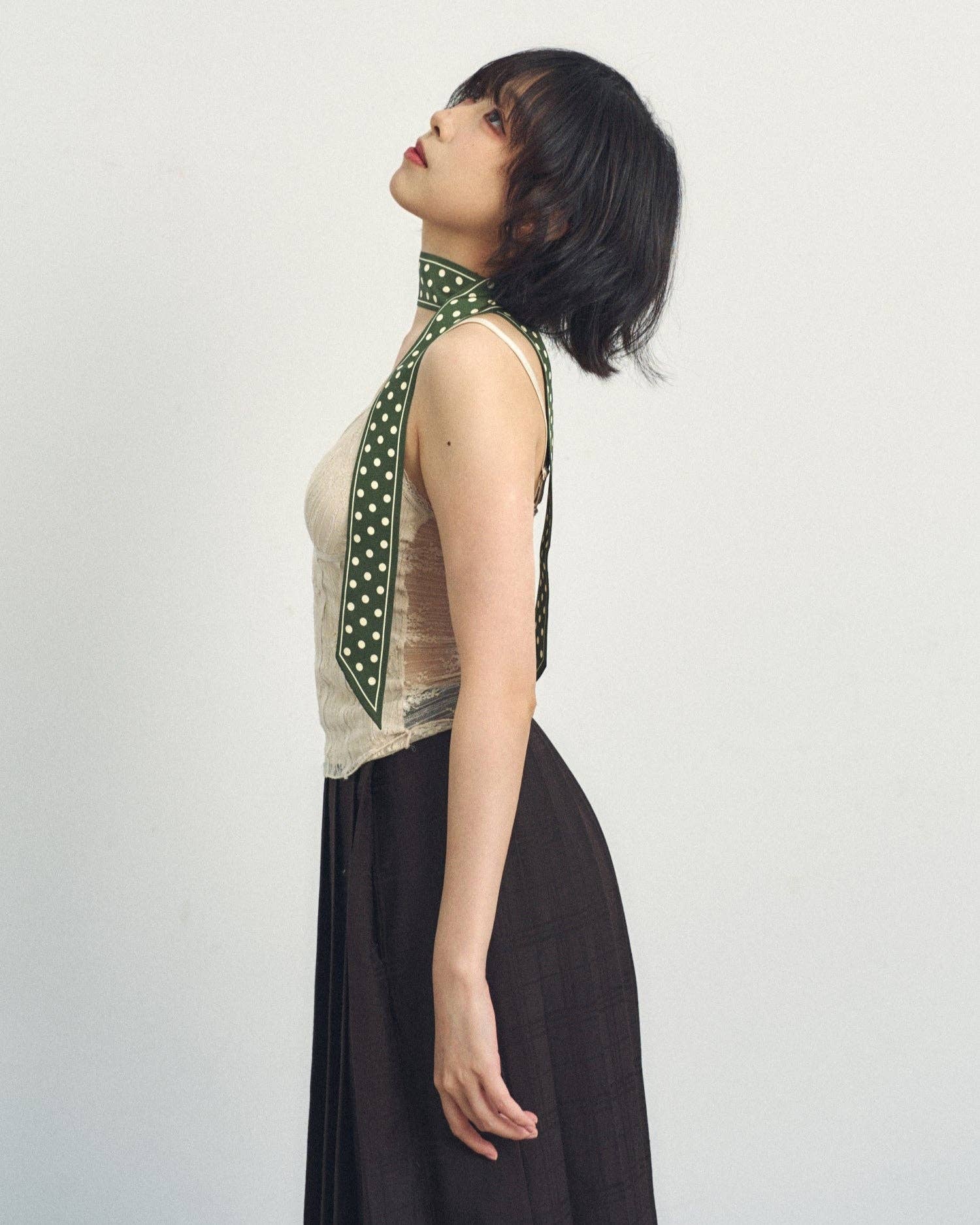Lost Pattern NYC - "Retro Polka" Silk Skinny Scarf - Dark Green