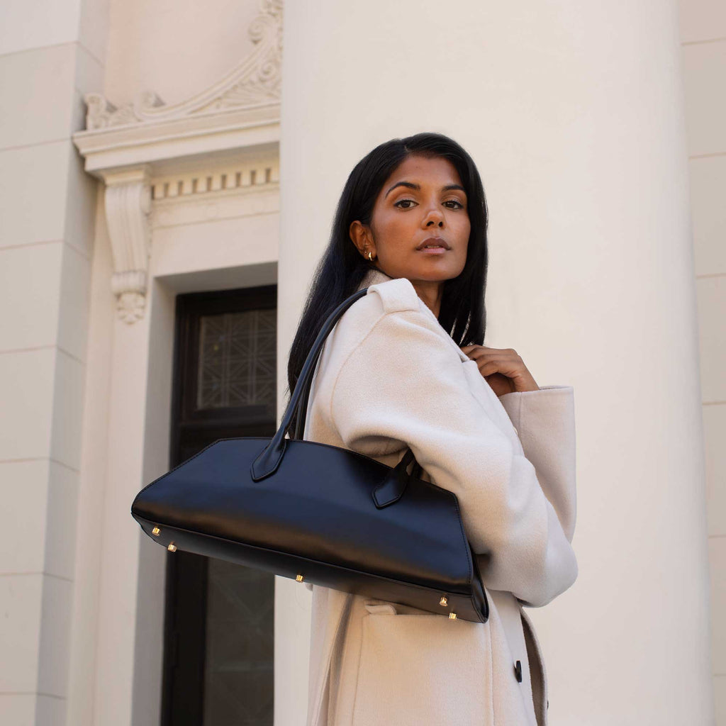 Melie Bianco - Birdie Navy Recycled Vegan Leather Shoulder Bag