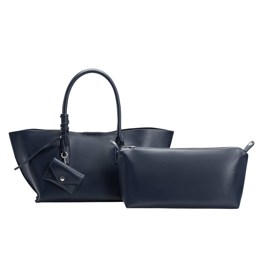 Melie Bianco - Astrid Navy Premium Vegan Leather Tote Bag