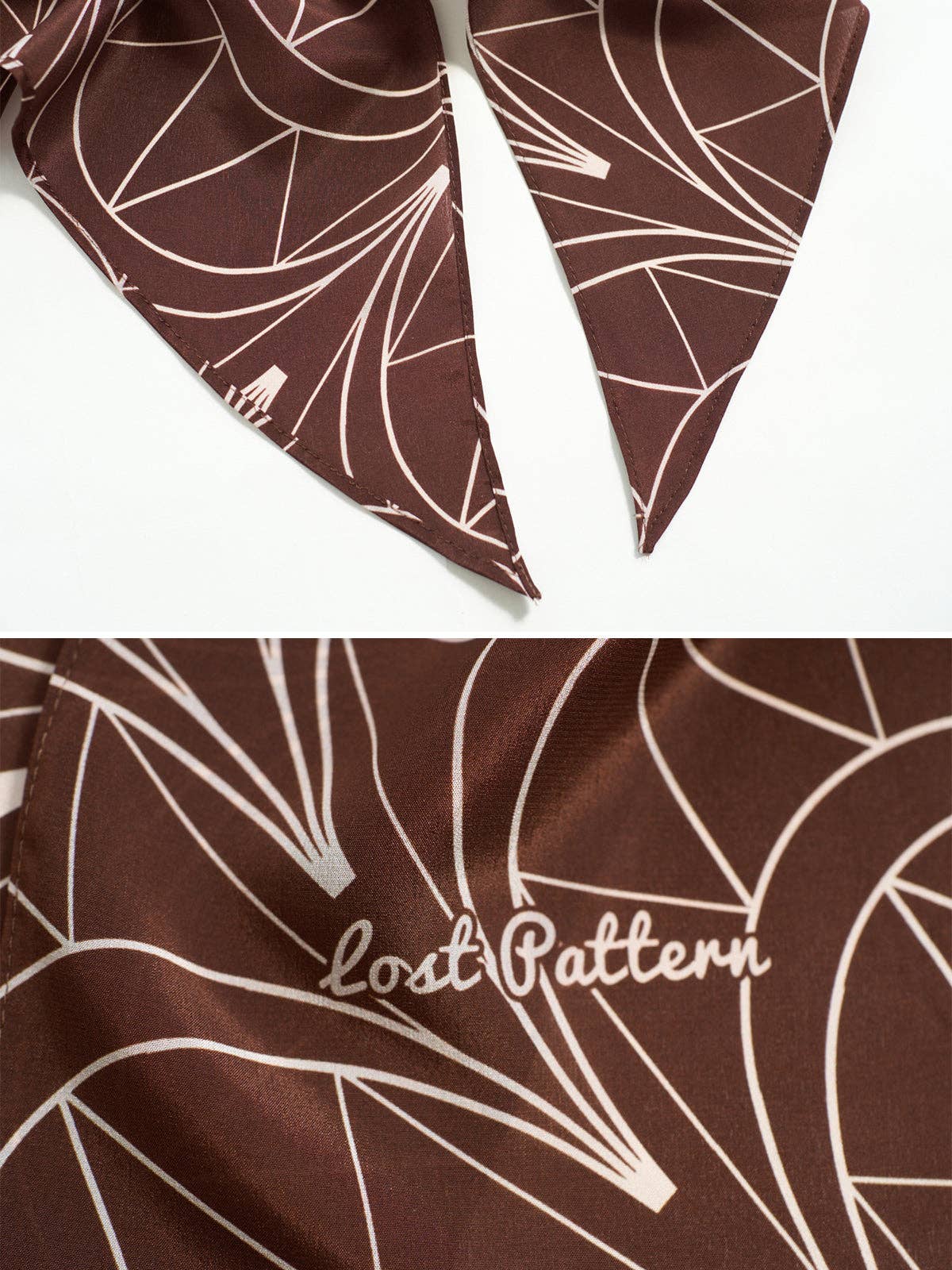 Lost Pattern NYC - "Chrysler" Silk Crepe Neck Scarf - Metropolis Cocoa