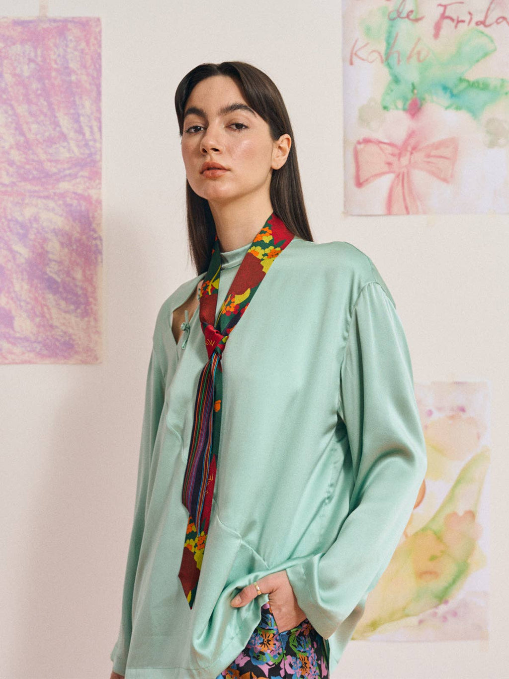 Lost Pattern NYC - FRIDA x LOST PATTERN "Frida's Garden" Silk Skinny Scarf - Purple