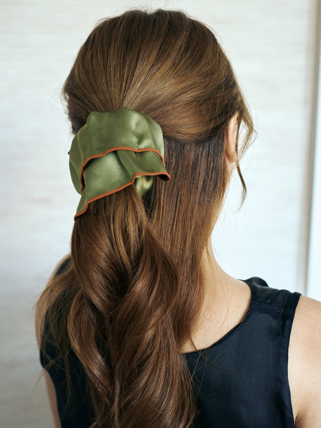Lost Pattern NYC - "Maxi Flower" Double-Layer Oversized Silk Scrunchie - Martini Olive