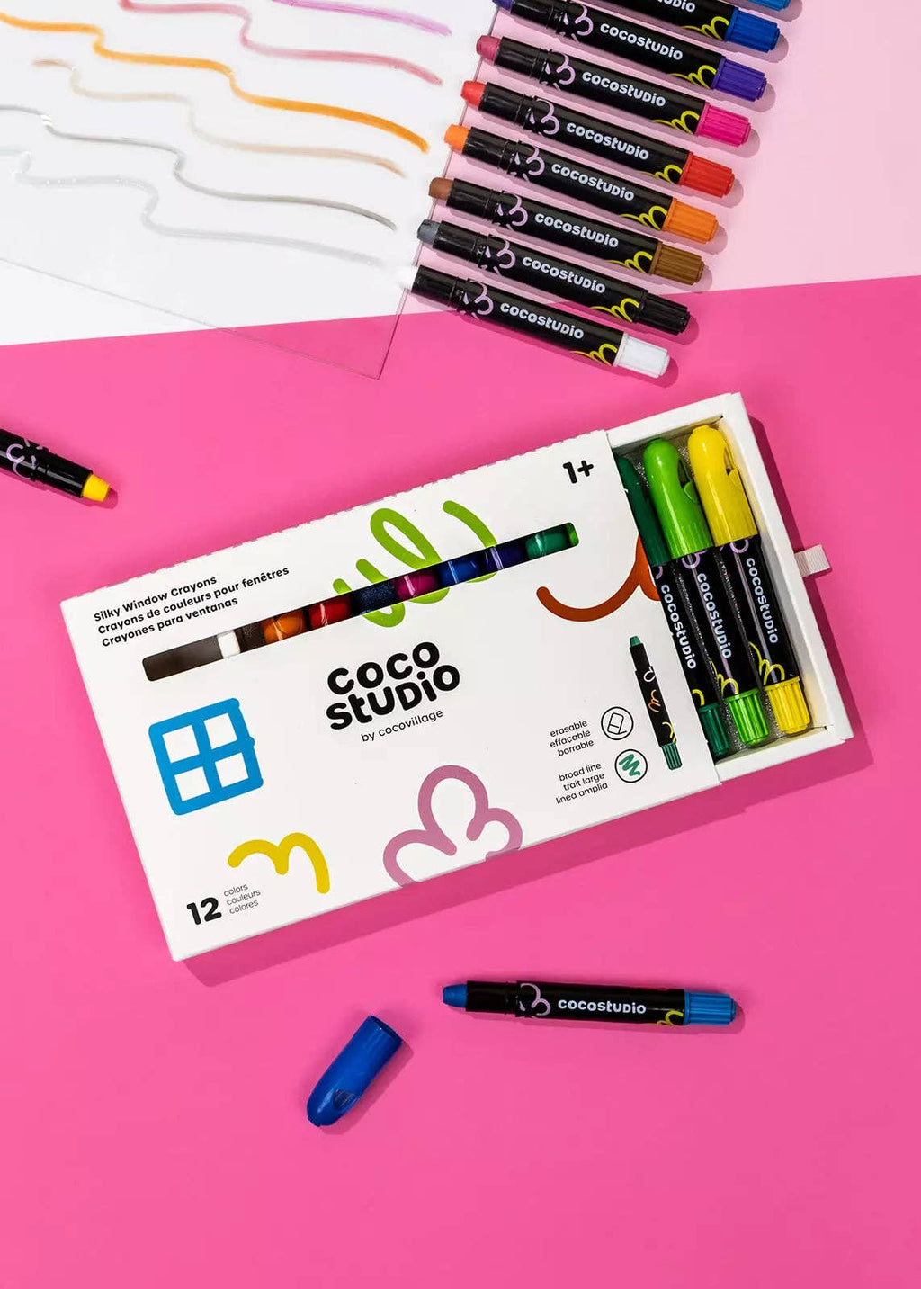 Coco Village - Erasable Silky Window Crayons - 12 colors