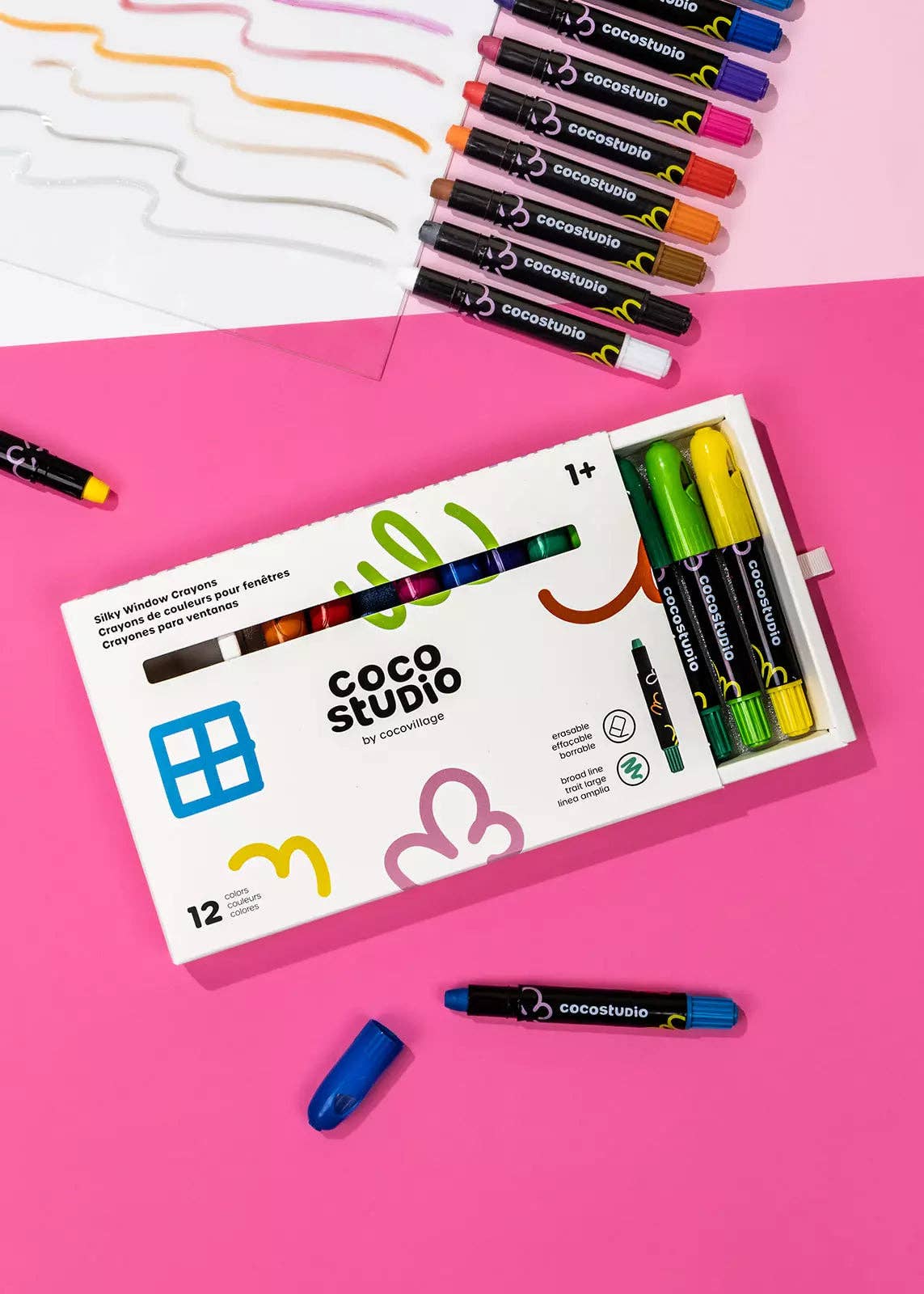 Coco Village - Erasable Silky Window Crayons - 12 colors