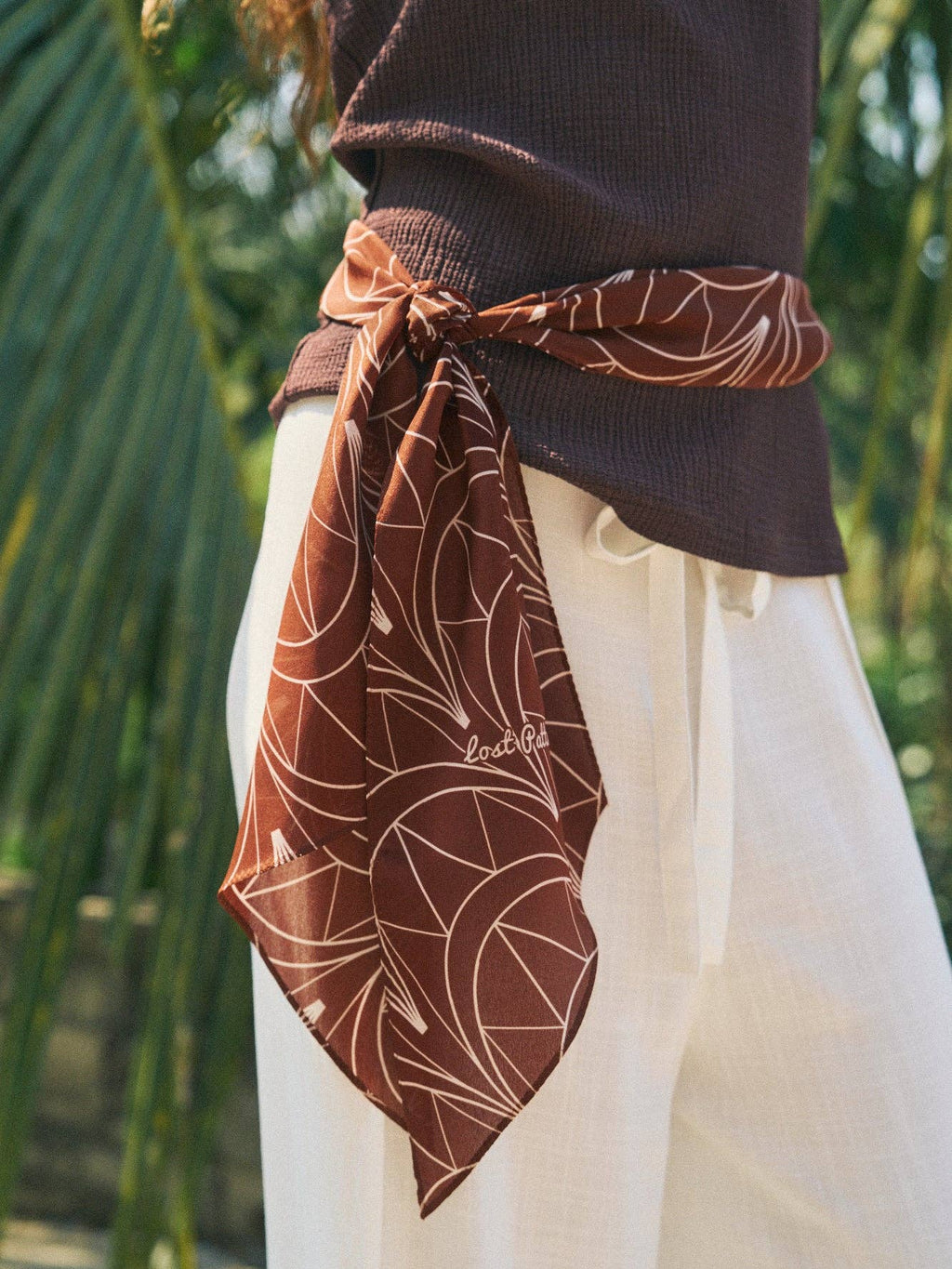 Lost Pattern NYC - "Chrysler" Silk Crepe Neck Scarf - Metropolis Cocoa