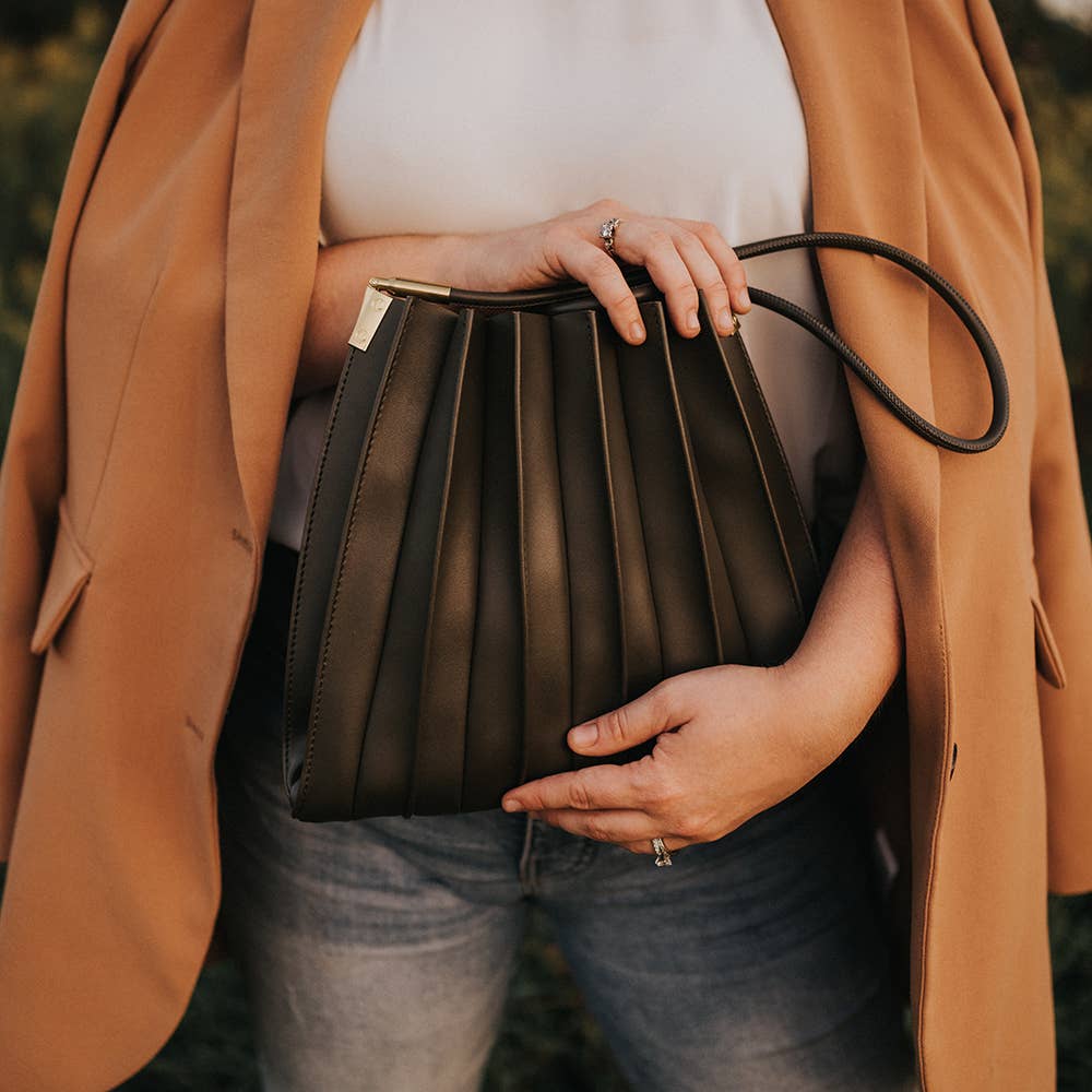 Melie Bianco - Carrie Olive Pleated Vegan Leather Shoulder Bag