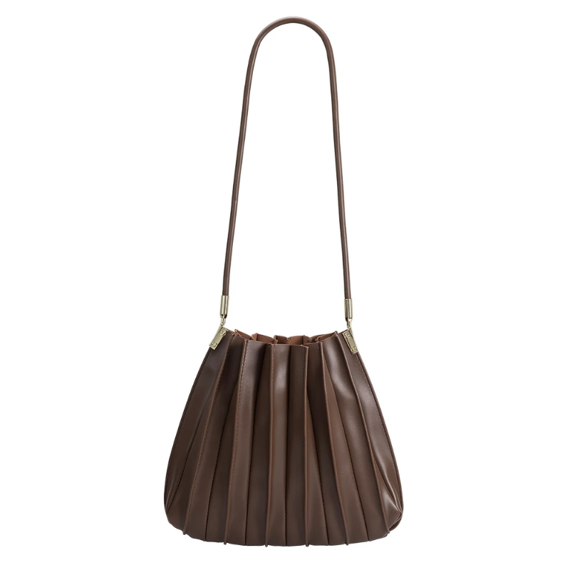 Melie Bianco - Carrie Chocolate Pleated Vegan Shoulder Bag