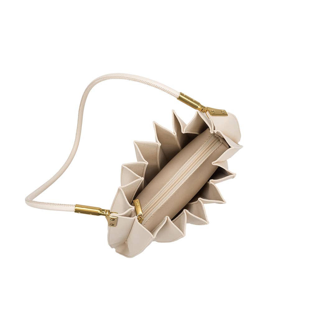 Melie Bianco - Carrie Ivory Pleated Vegan Leather Shoulder Bag