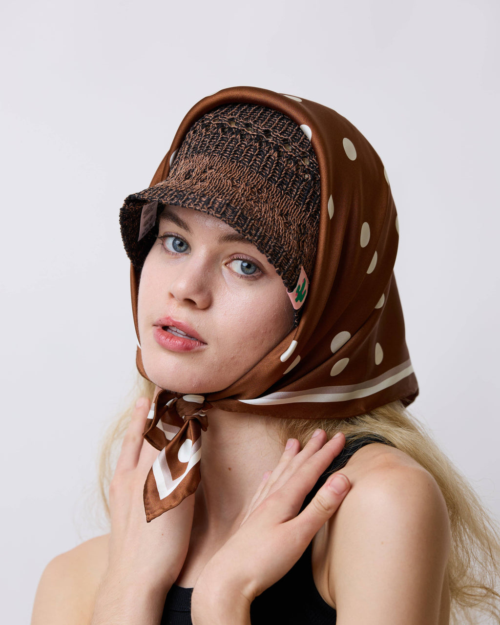 Lost Pattern NYC - "Retro Polka" Silk Bandana Scarf - Cafe Au Lait