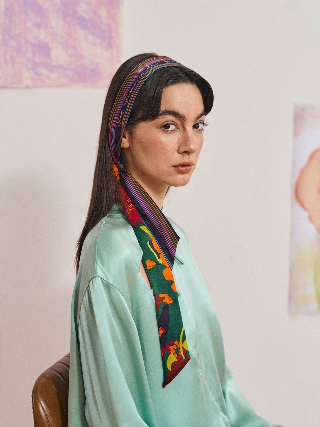 Lost Pattern NYC - FRIDA x LOST PATTERN "Frida's Garden" Silk Skinny Scarf - Purple