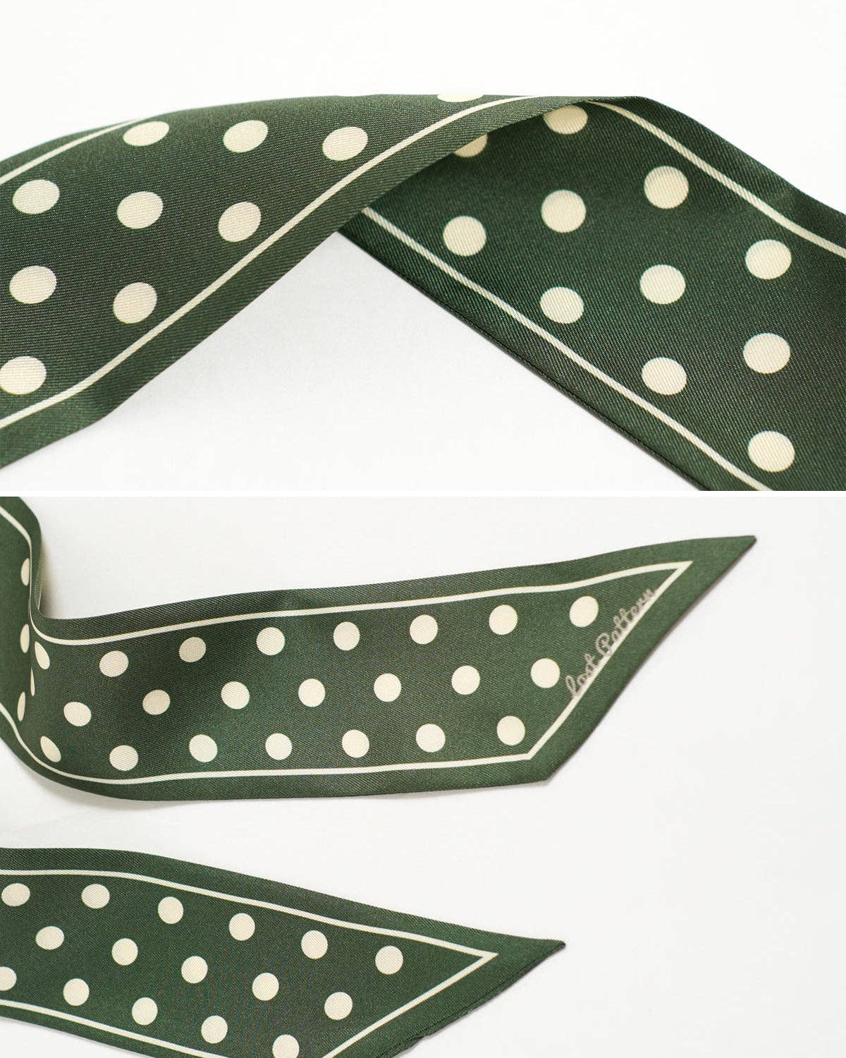 Lost Pattern NYC - "Retro Polka" Silk Skinny Scarf - Dark Green