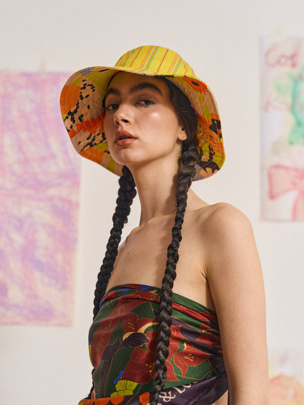 Lost Pattern NYC - FRIDA x LOST PATTERN "Frida's Garden" Cotton Reversible Sun Hat - Purple & Yellow