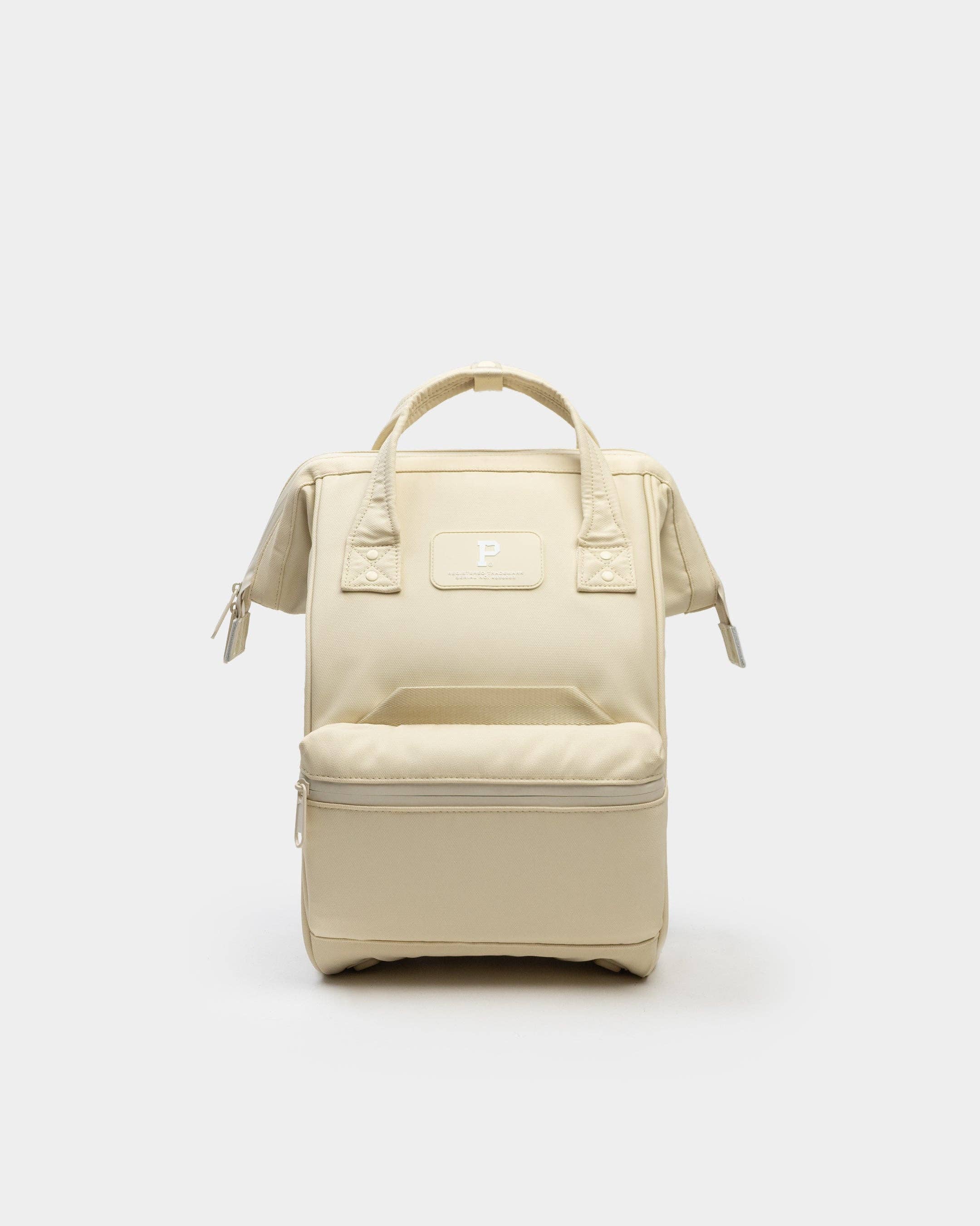 Beige backpack on a white background