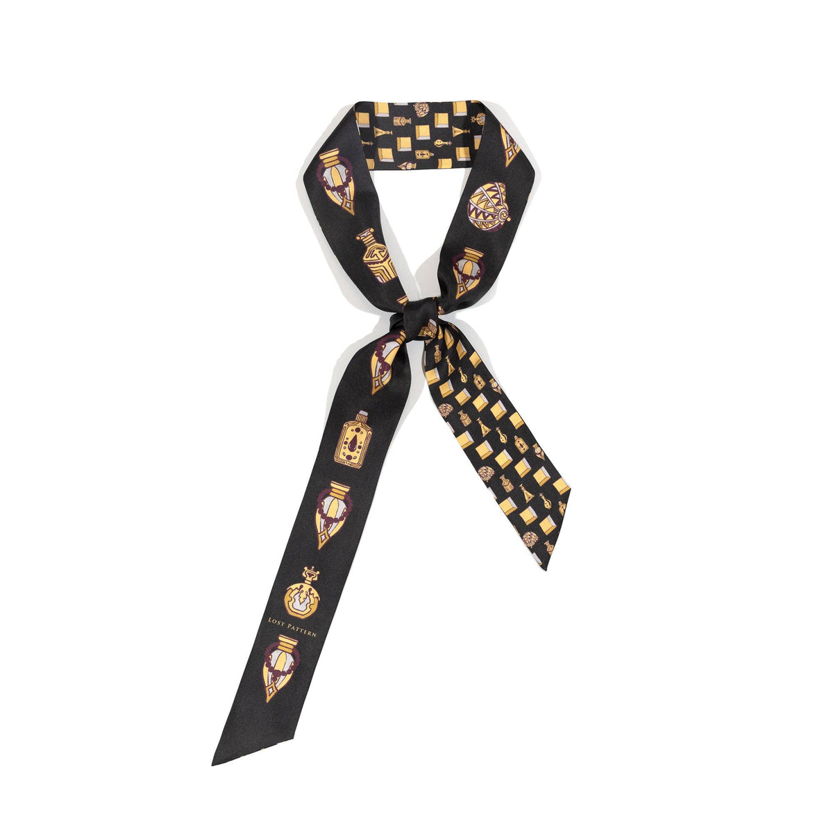 Lost Pattern NYC - "Amora" Silk Twill Skinny Scarf - Golden & Black