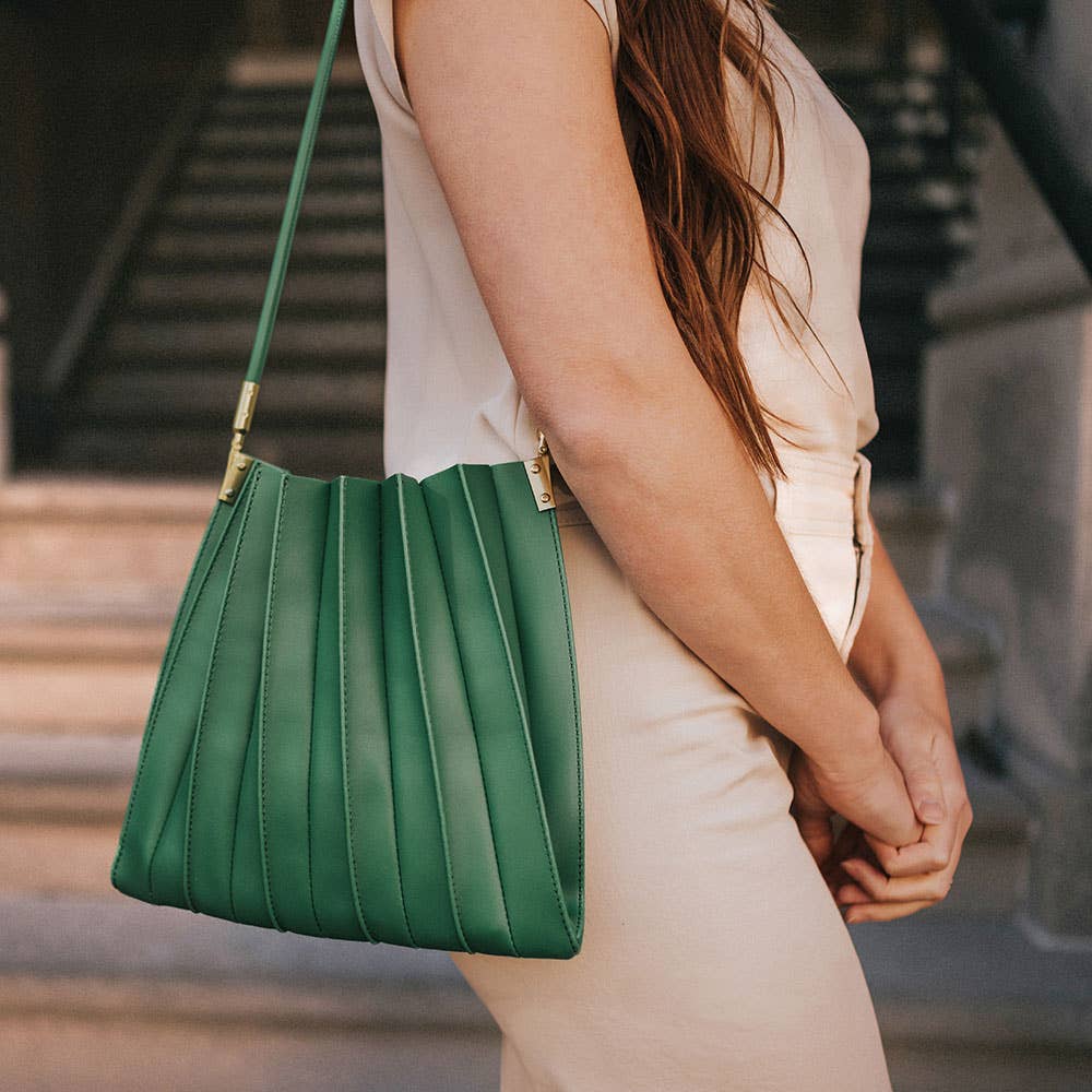 Melie Bianco - Carrie Ivory Pleated Vegan Leather Shoulder Bag