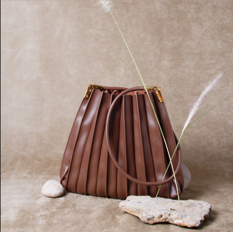Melie Bianco - Carrie Chocolate Pleated Vegan Shoulder Bag