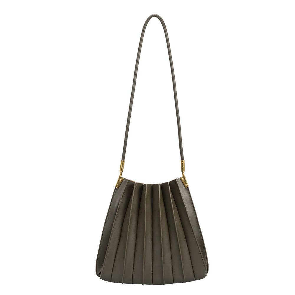Melie Bianco - Carrie Olive Pleated Vegan Leather Shoulder Bag