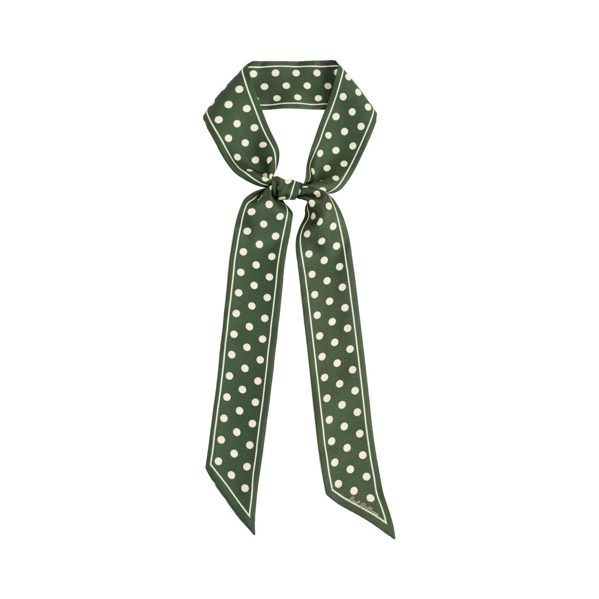 Lost Pattern NYC - "Retro Polka" Silk Skinny Scarf - Dark Green