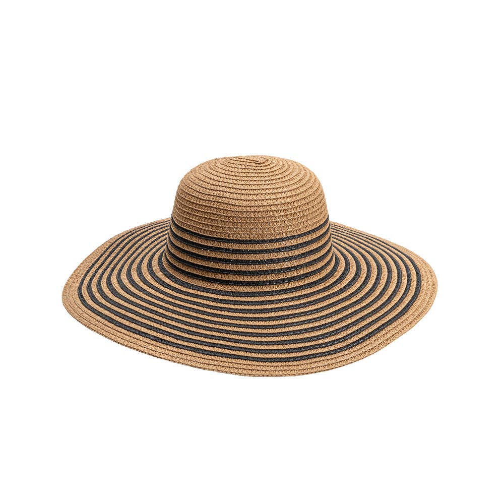 Melie Bianco - Stripe Black Straw Sun Hat