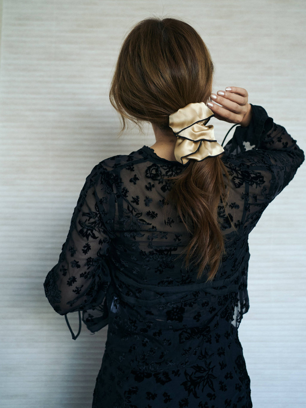 Lost Pattern NYC - "Maxi Flower" Double-Layer Oversized Silk Scrunchie - Tan