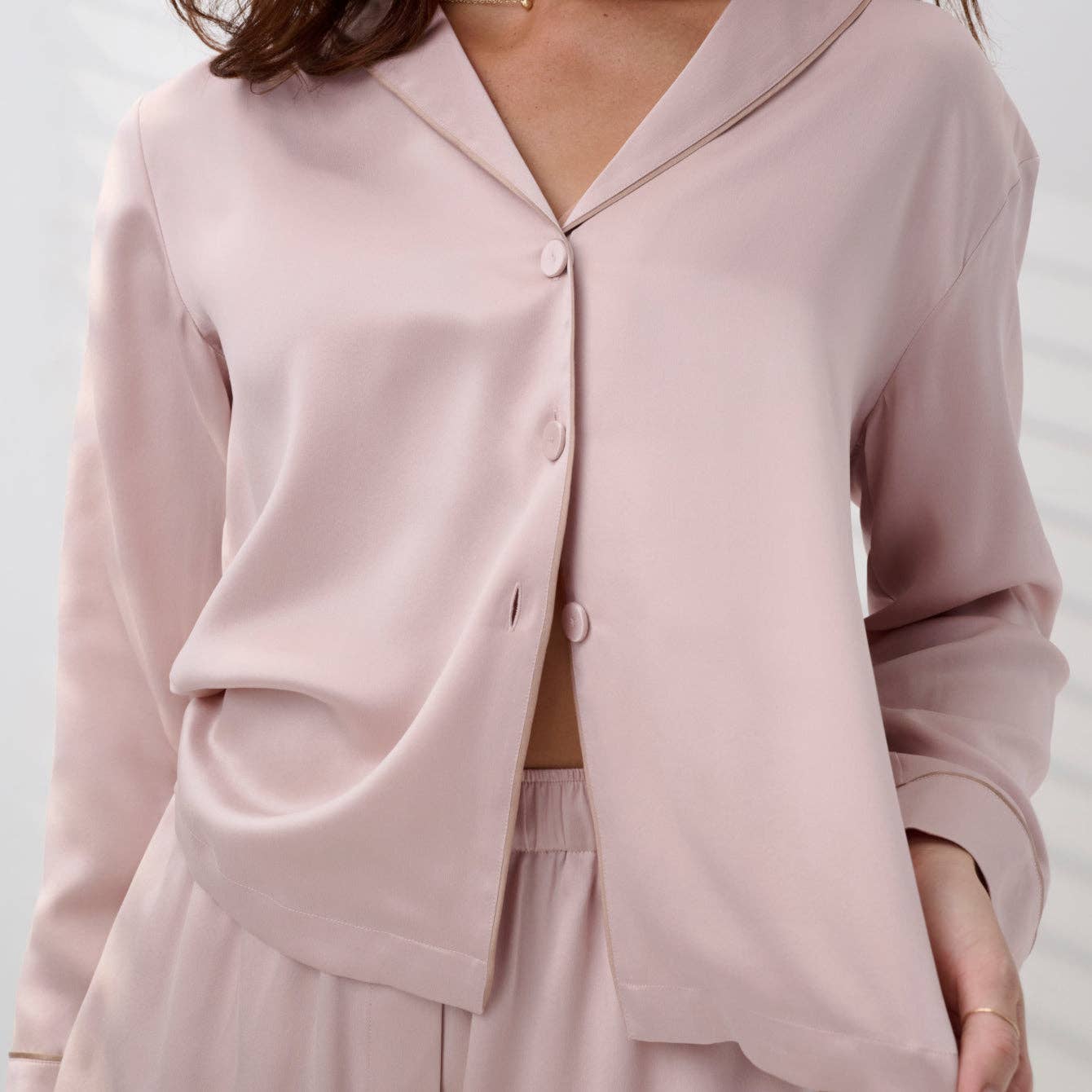 LUNYA - Washable Silk Button Up Long Sleeve Short Set