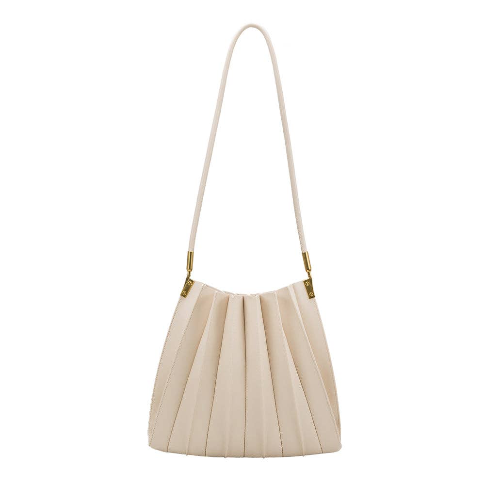 Melie Bianco - Carrie Ivory Pleated Vegan Leather Shoulder Bag