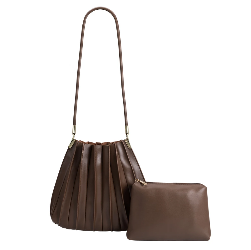 Melie Bianco - Carrie Chocolate Pleated Vegan Shoulder Bag