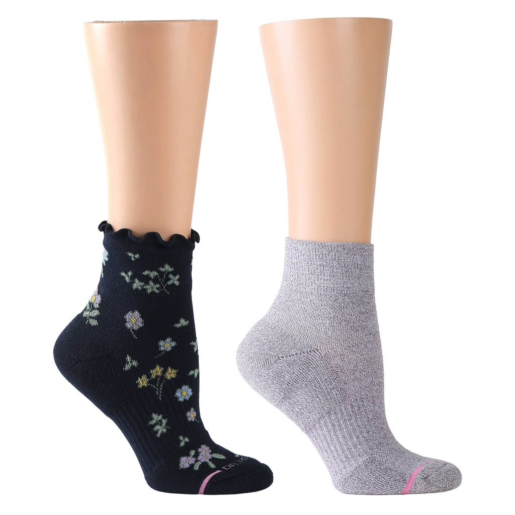 Dr. Motion - All Over Floral Lettuce Edge | Quarter Compression Socks W