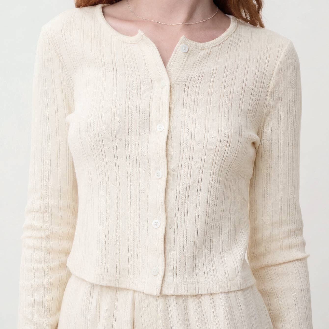 LUNYA - Pointelle Crew Neck Cardigan