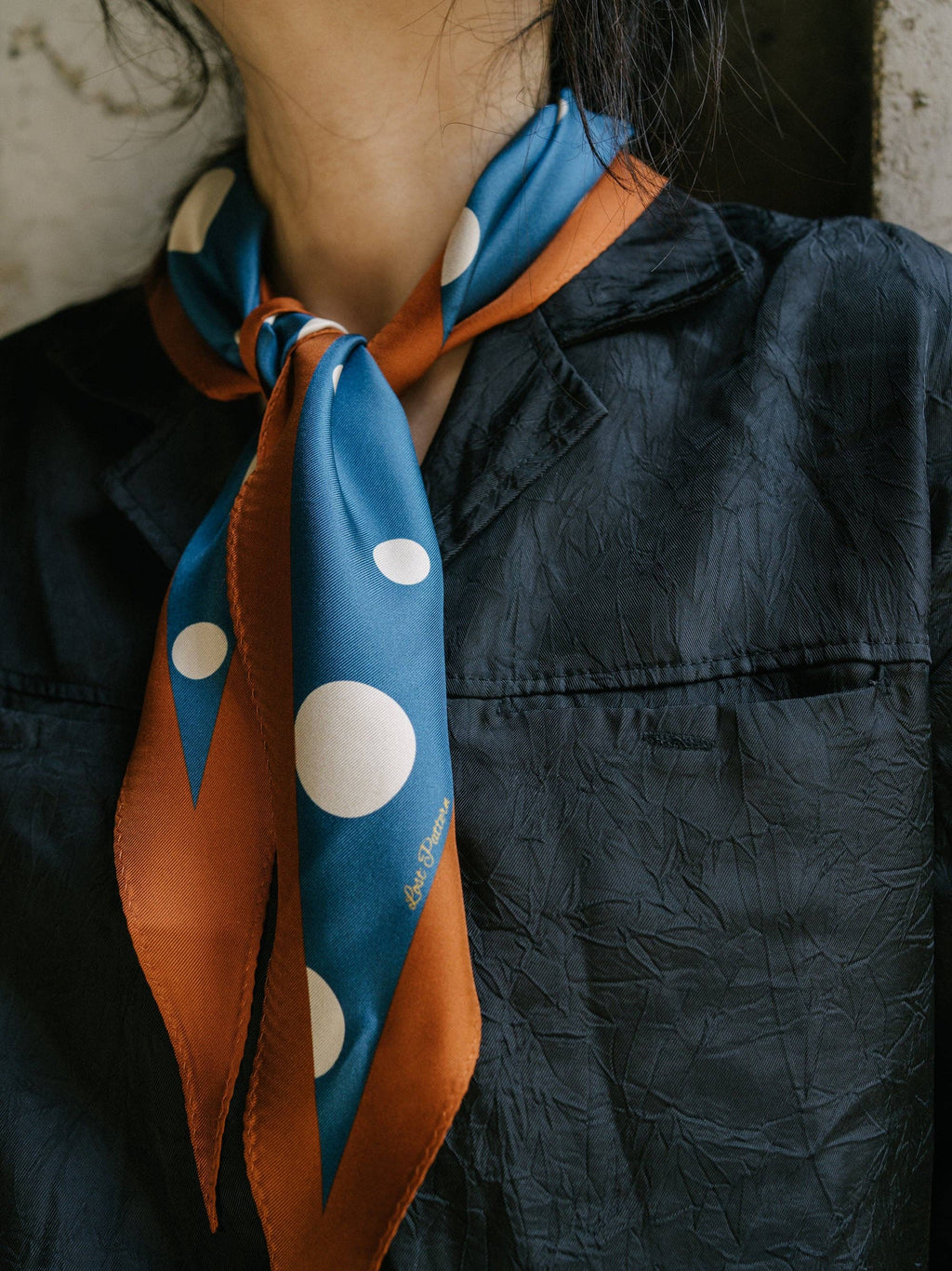 Lost Pattern NYC - "Retro Polka" Silk Diamond Neckerchief - Salted Caramel