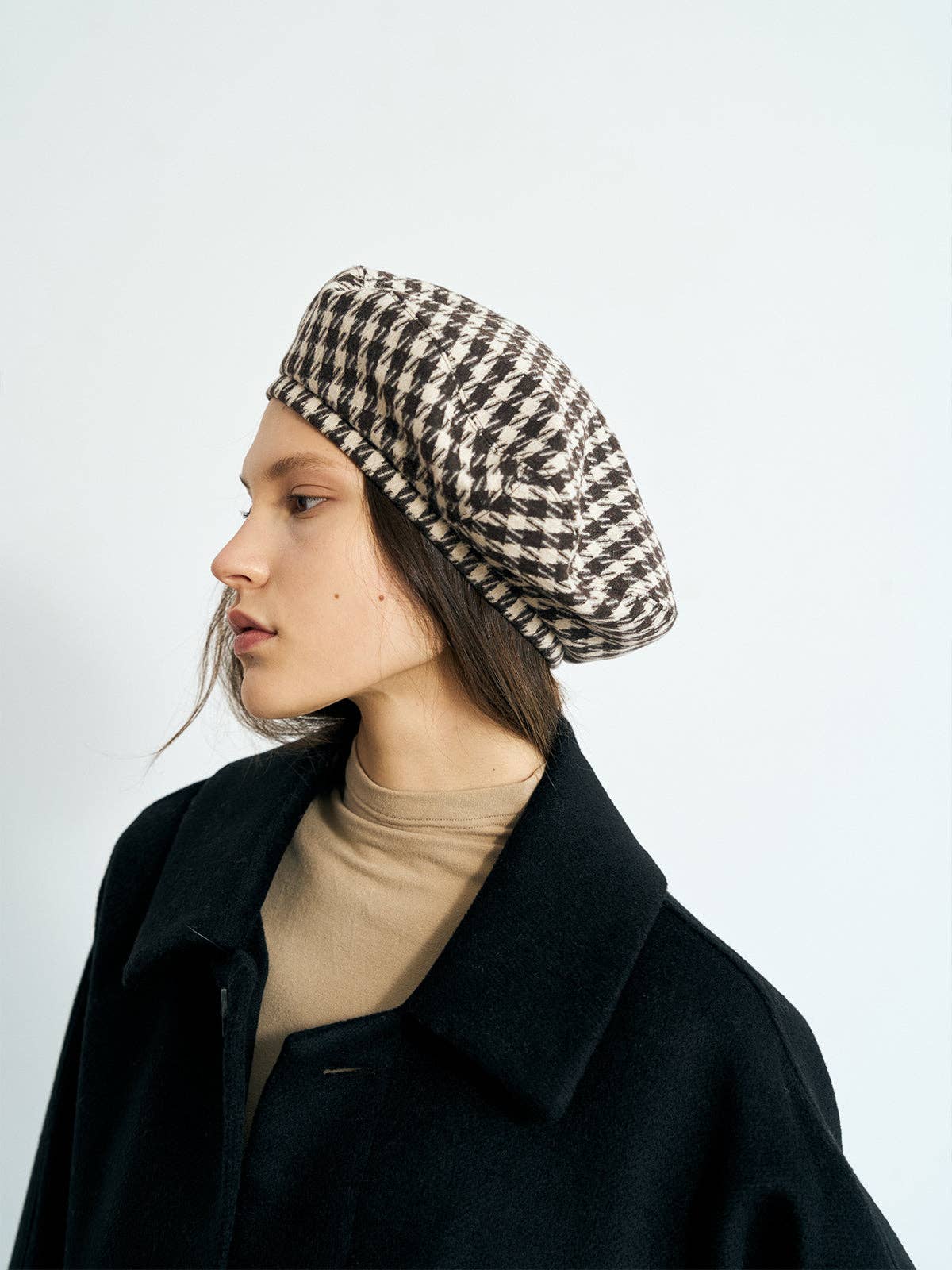 Lost Pattern NYC - "Houndstooth" Beret Hat - Mocha