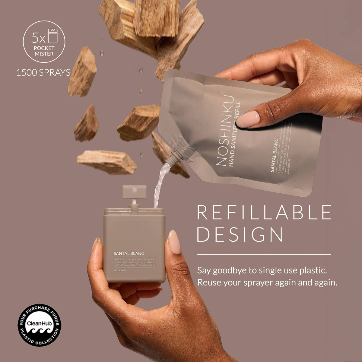 Noshinku - Santal Blanc Hydrating Hand Sanitizer Spray Refill Pouch
