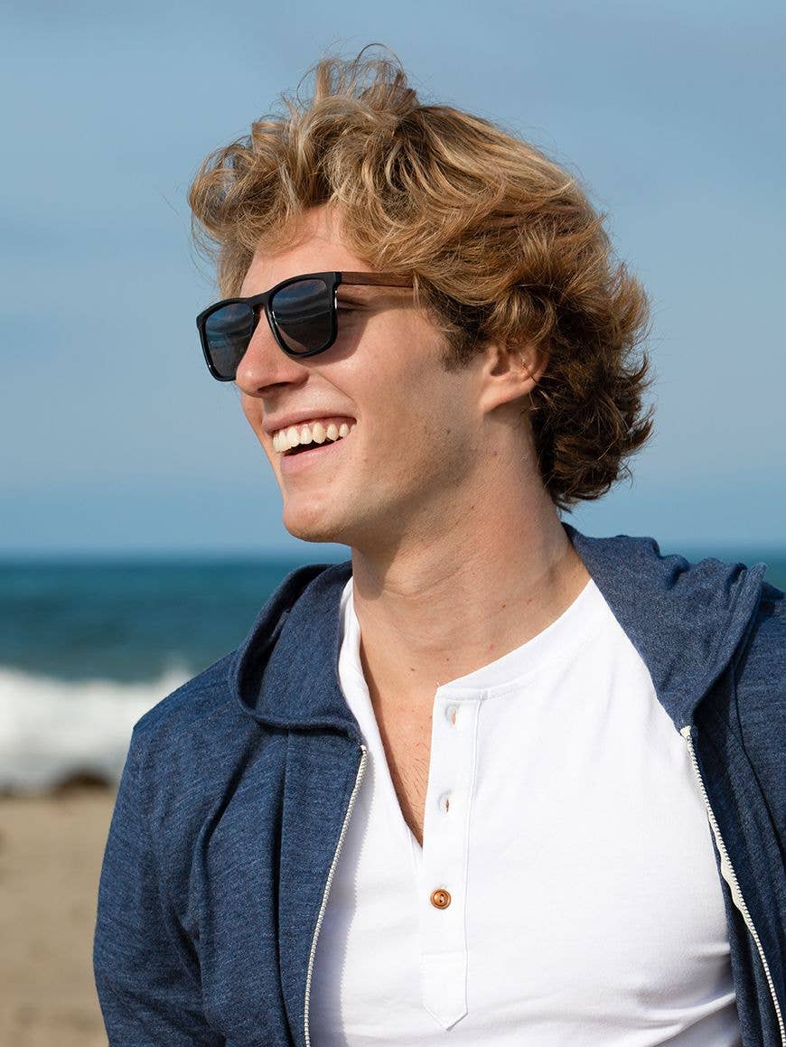 Blue Planet Eco-Eyewear - Cail - Matte Onyx To Onyx / Walnut Wood / Smoke Polarized