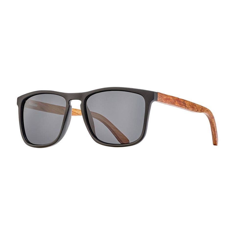 Blue Planet Eco-Eyewear - Cail - Matte Onyx To Onyx / Walnut Wood / Smoke Polarized