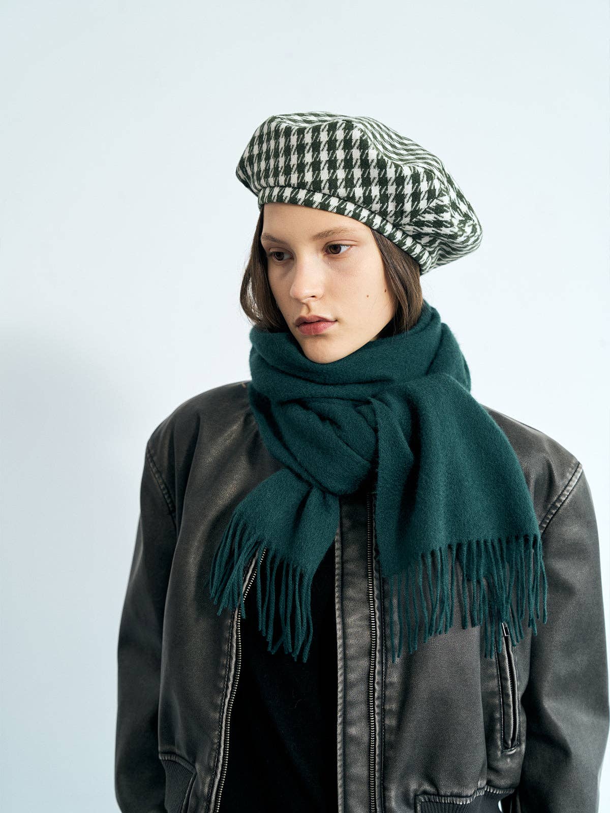 Lost Pattern NYC - "Houndstooth" Beret Hat - Green