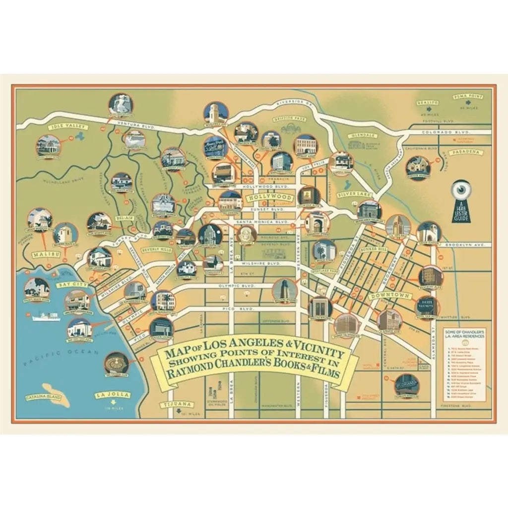 Herb Lester Associates - Raymond Chandler  Los Angeles -  Noir, Spy, Mystery Map
